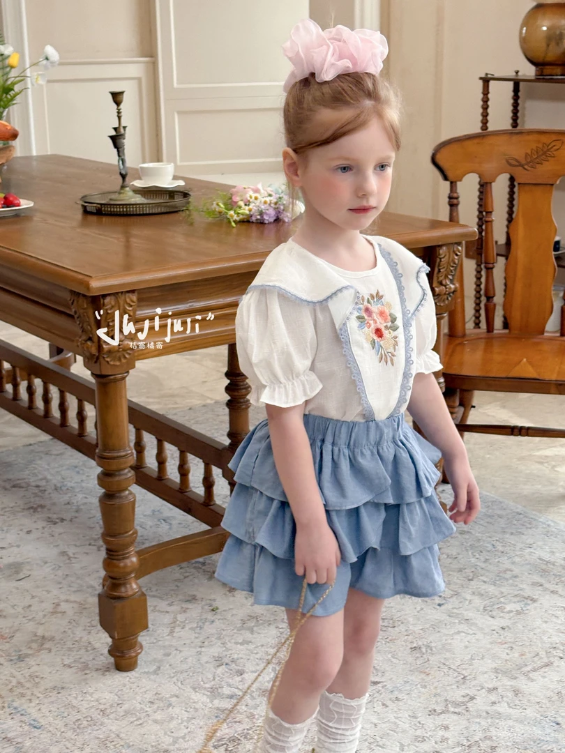 桔寄橘寄juji•25夏款上新【巴黎小萌】小衫圆领短袖刺绣法式X8608