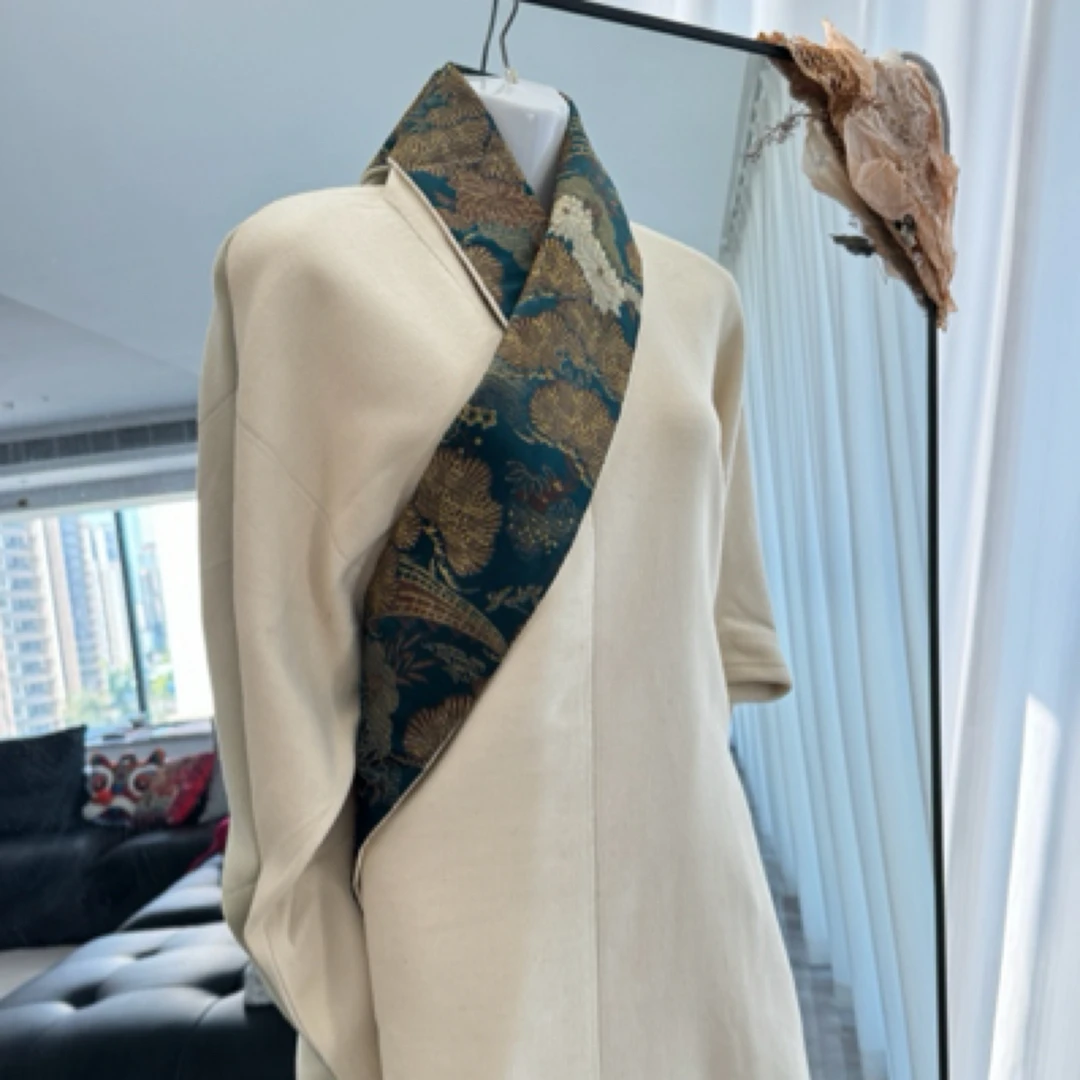 【扎溪卡纯手工】女士25白色氆氇新品时尚高端定制藏族服饰
