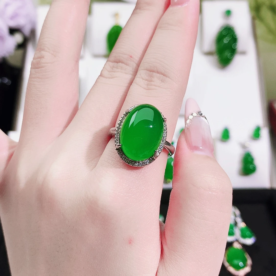 玛瑙/玉髓戒指未镶嵌纯天然珠宝玉石鸽子蛋戒指银