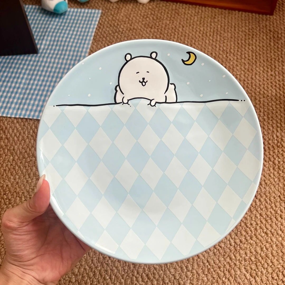 自嘲熊正版联名浮雕睡眠陶瓷盘菜盘碟子家用盘子可爱餐具蓝色款