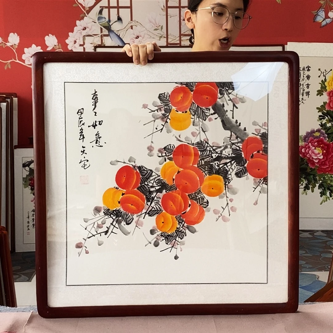 国画手写手绘带框包邮62✖️62国画作品