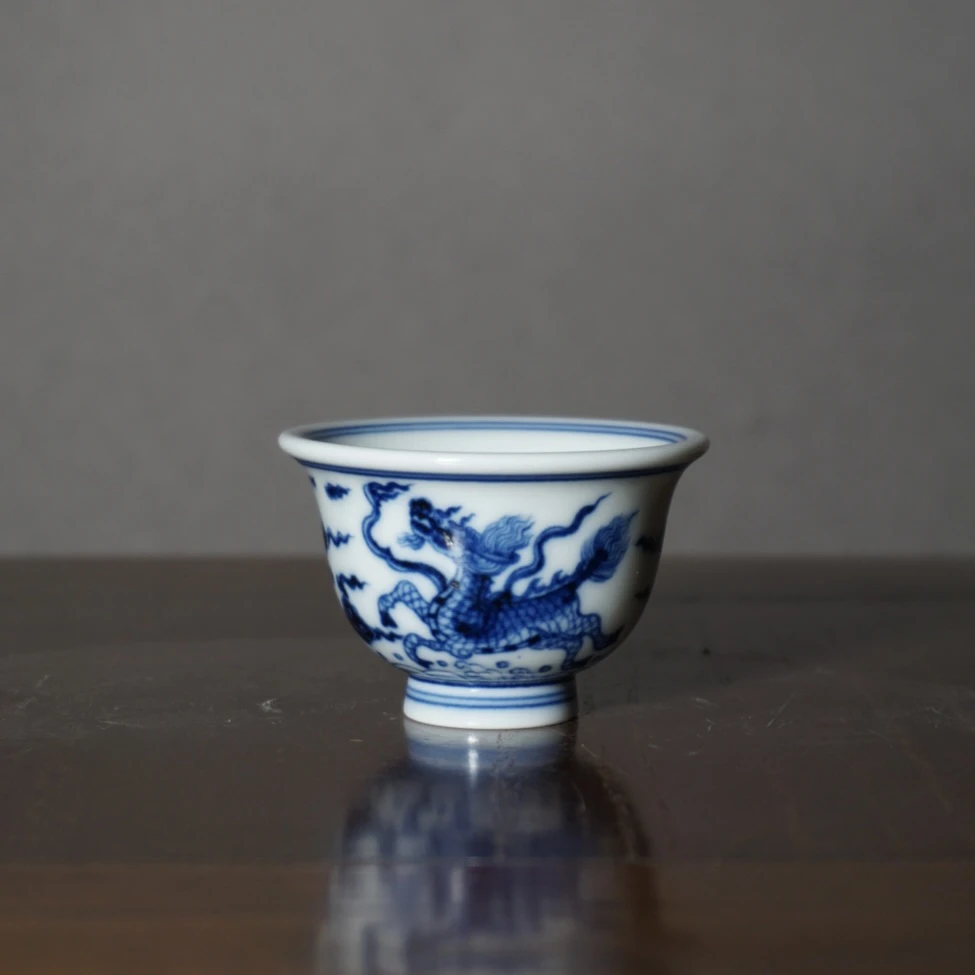 艺天柴窑 麒麟踏浪mini小压手杯纯手工手绘 40ml