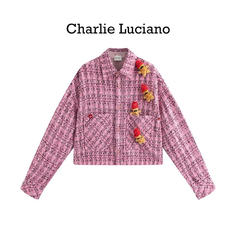 Charlie Luciano早春新款姜饼人玩偶粗花呢短衬衫2025潮男女同款