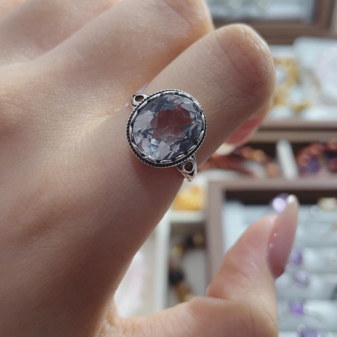 水晶戒指银S925镶嵌天然白水晶戒指