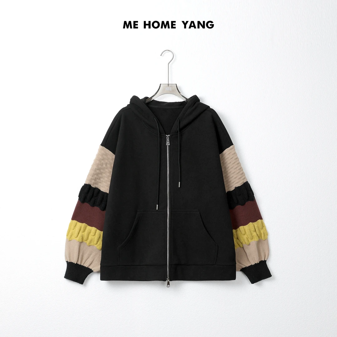 ME【街拍达人】加绒针织袖连帽上衣女士百搭保暖卫衣MEQA3213厚绒