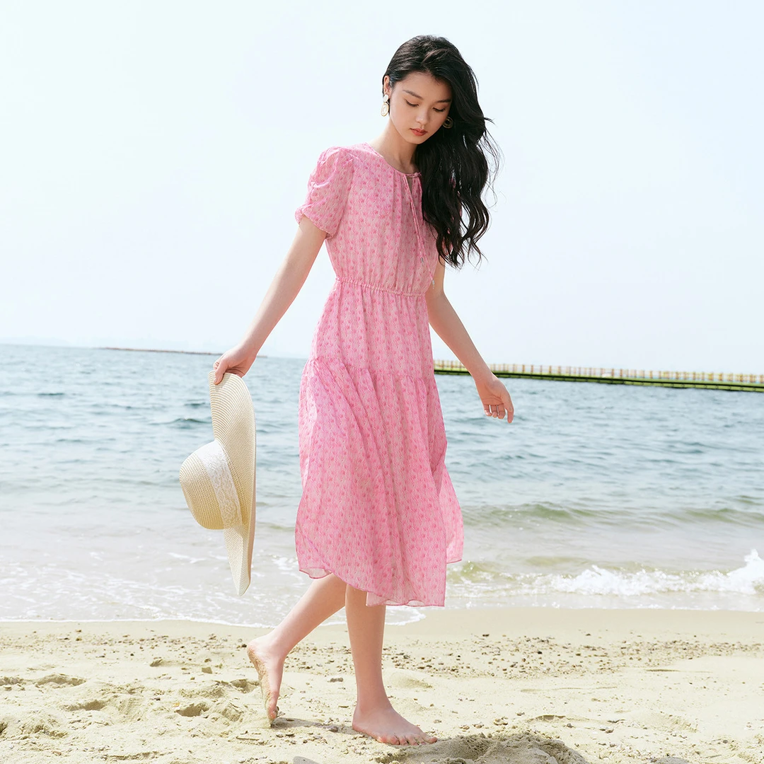 【羊羊专属】雪纺碎花裙】夏季新款优雅气质透气短袖连衣裙女KF1224