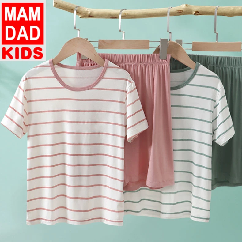 D0206彩条款柔糯短袖套装