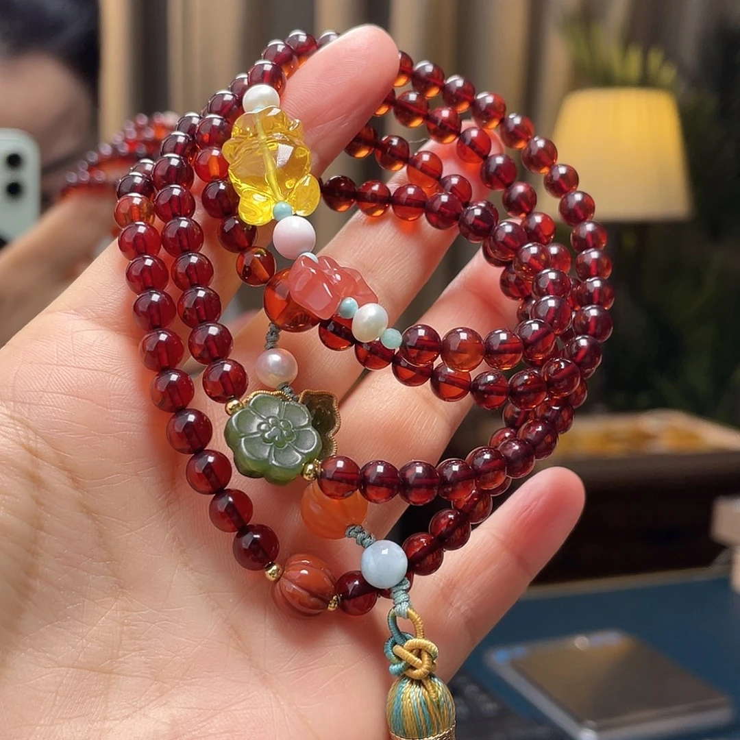 蜜蜡未镶嵌裸石项链