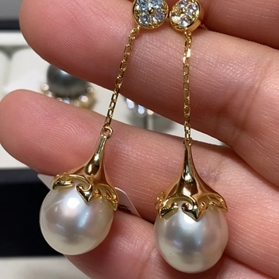 银S925镶嵌海水珍珠耳饰12.1