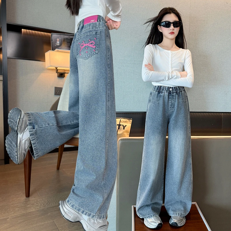 女童牛仔裤春秋新款秋季宽松阔腿裤大童韩版直筒秋装潮款儿童裤子