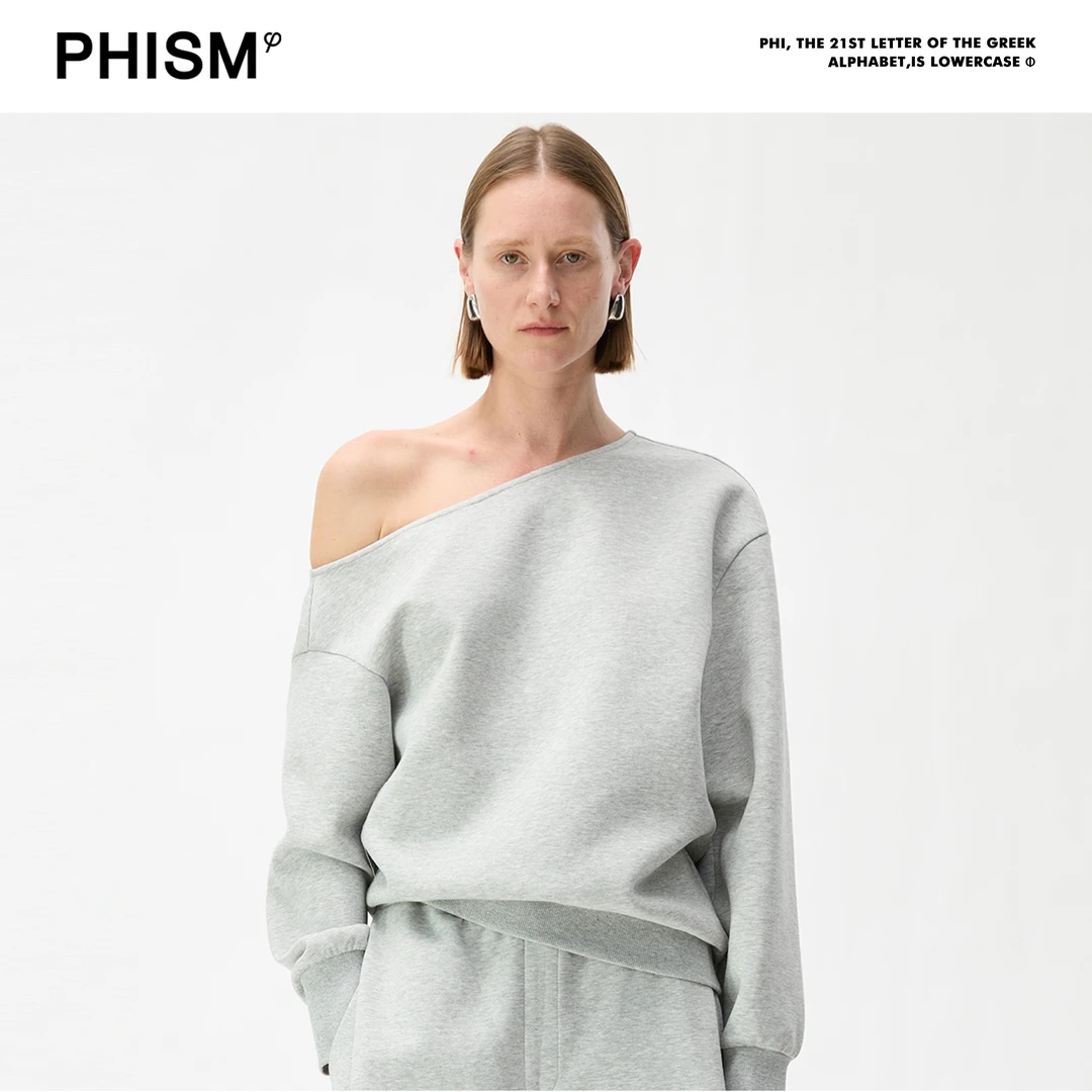 PHISM/PHISM25年新款拼接露肩卫衣高级感女款露肩斜肩卫衣 874T21