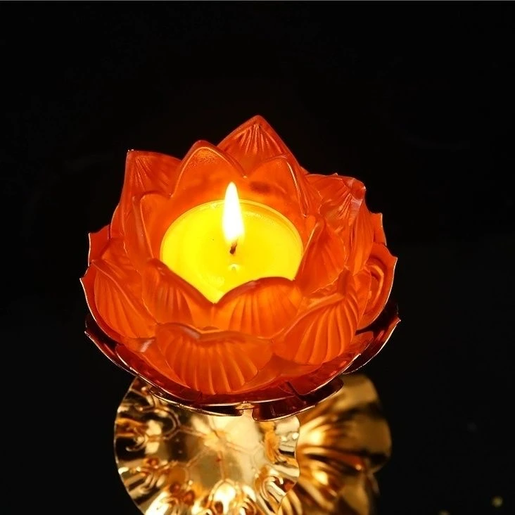 琉璃灯座高脚合金蜡烛台酥油灯烛台莲花灯藏式摆件西藏摆件工艺品