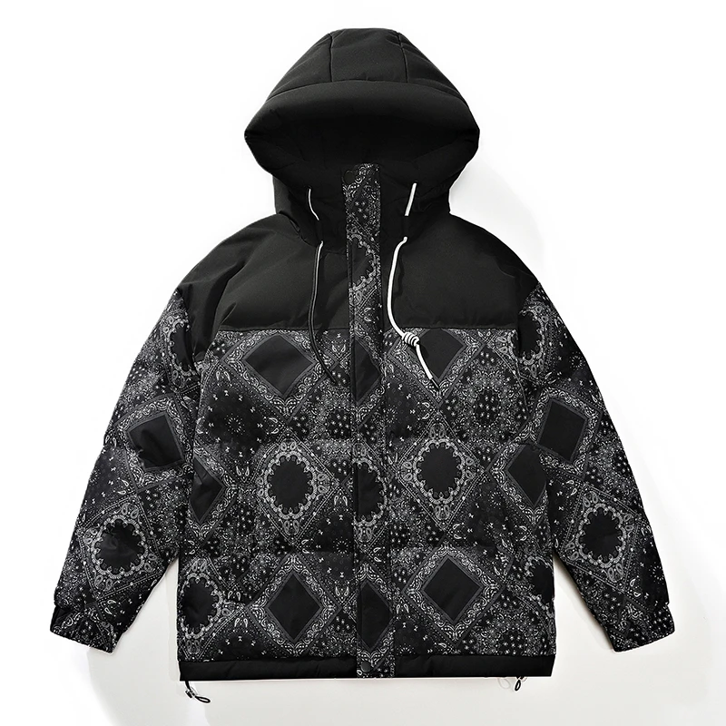 川蒙口川羽绒服男款加厚字母2025新款冬季羽绒服户外保暖连帽外套