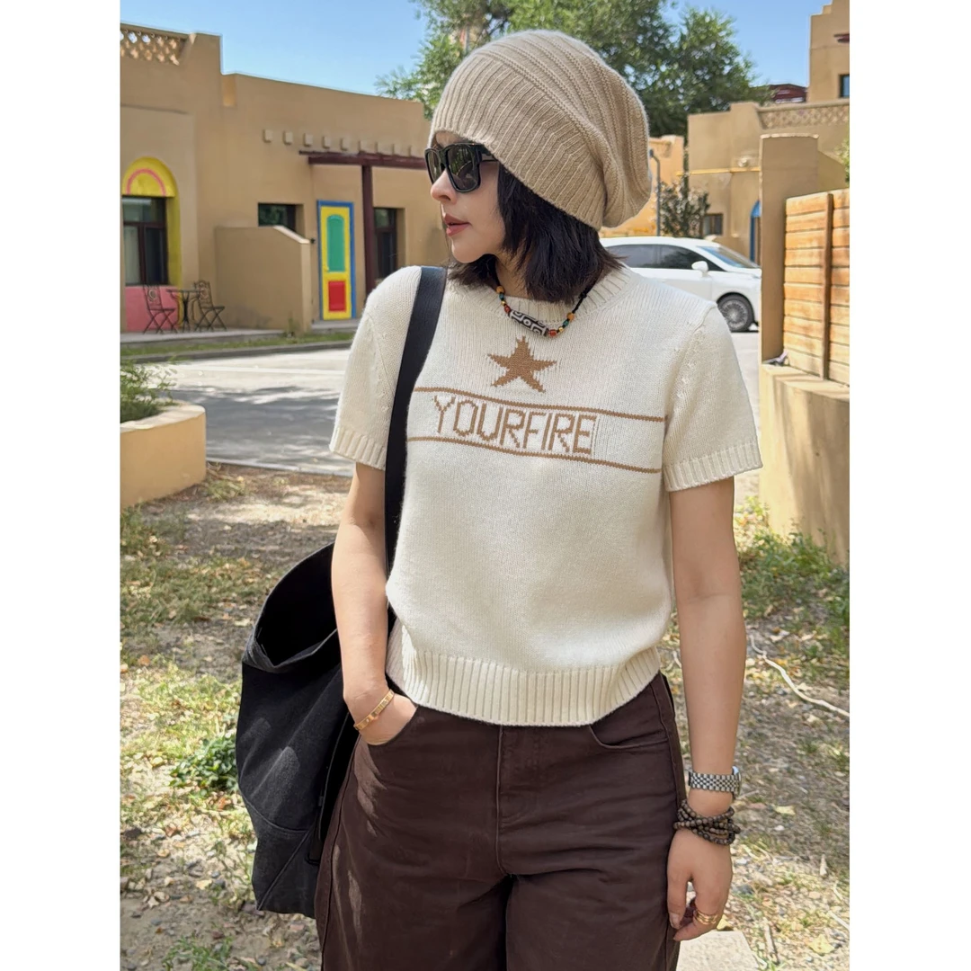 LAZYVISION【星芒】羊绒‘羊毛’圆领短袖针织衫ZMD-30033