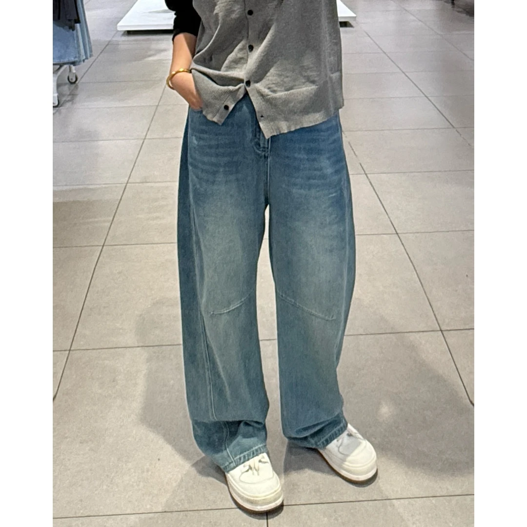 8079夏季薄款弯刀牛仔裤长裤休闲水洗宽松裤子阔腿裤女