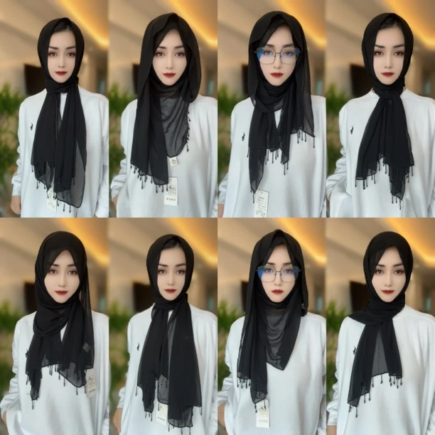 SD迪拜纱手工流苏长巾（配盒针）