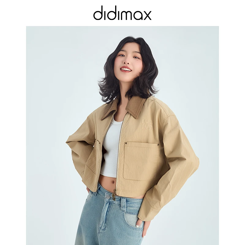 DIDIMAX25年春季新款卡其色复古工装外套短款拉链夹克c32279