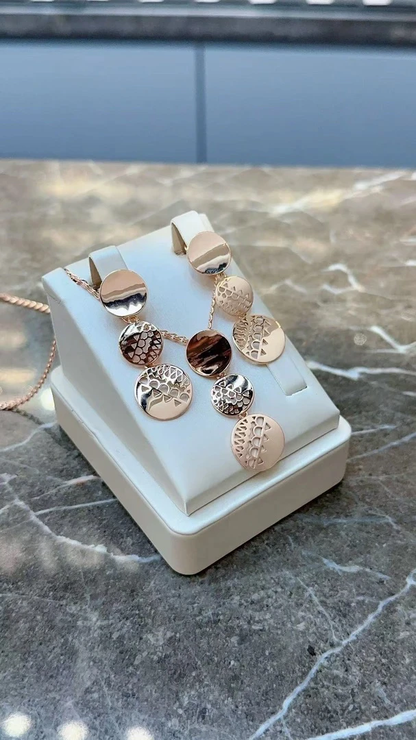 铜合金项链 137-新款两件套异性耳扣百搭简约金色中古镶嵌