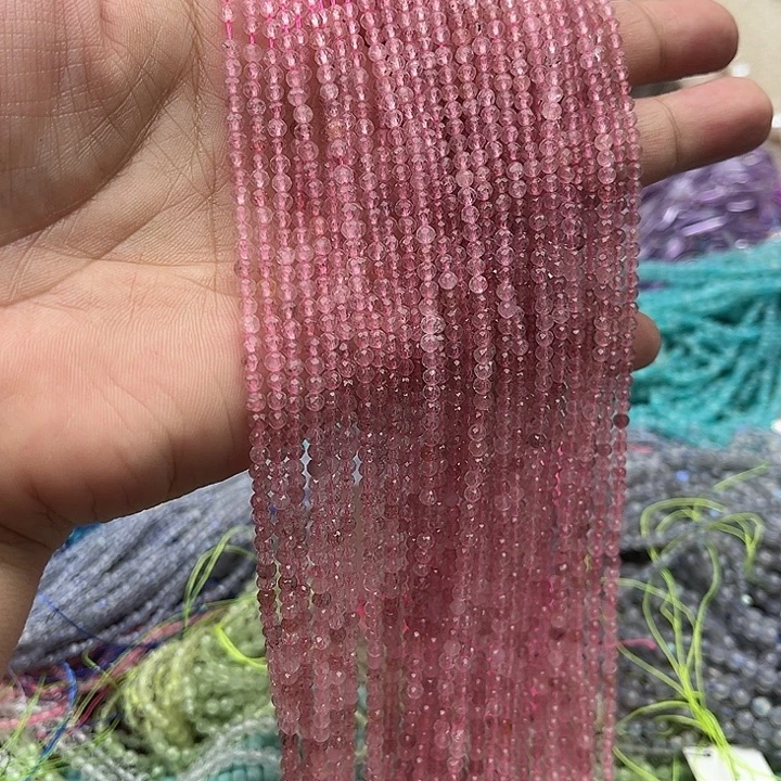 玛瑙/玉髓未镶嵌珠宝半成品一条3mm左右草莓晶刻面