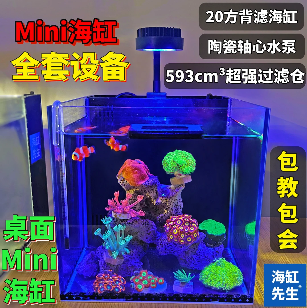 桌面Mini【20方背滤海缸】小丑鱼海星海葵珊瑚办公桌海缸全套设备
