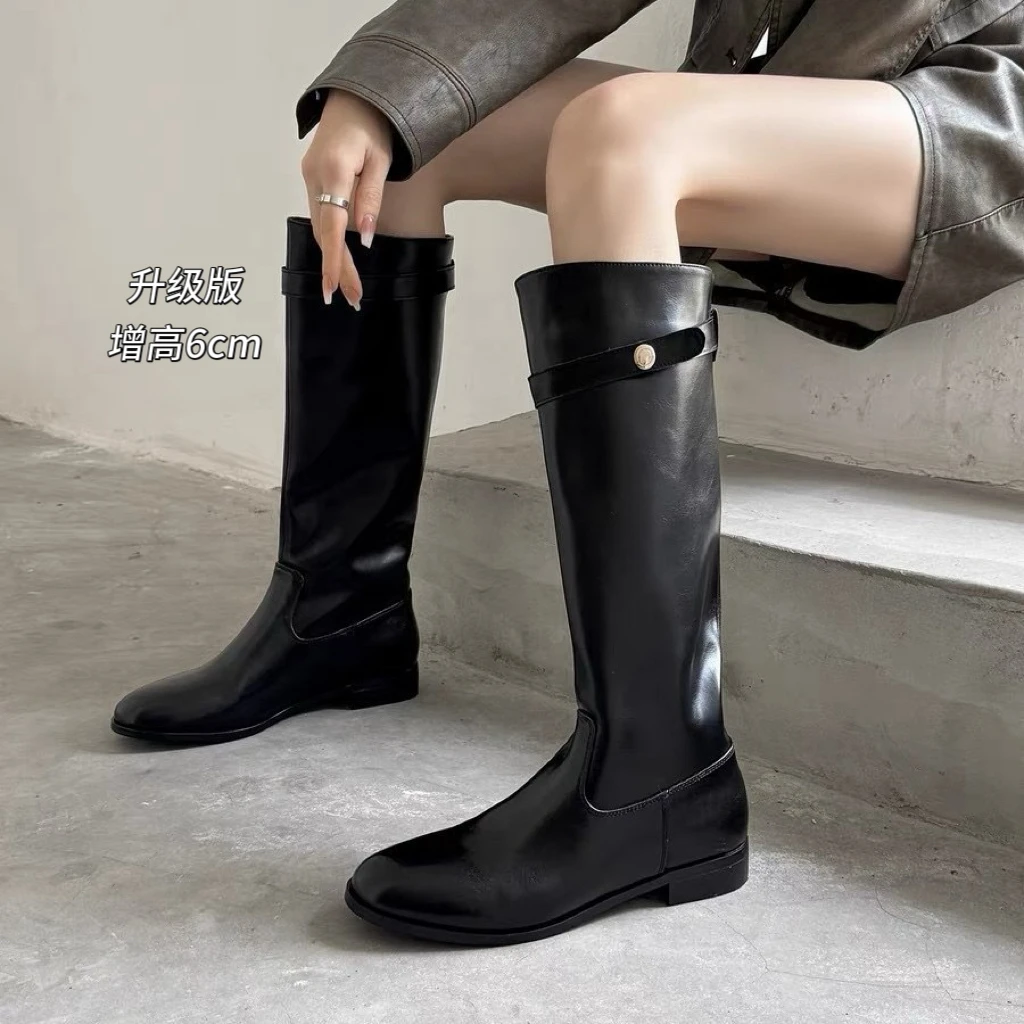 【火火专属】小个子增高6CM黑色百搭不过膝长筒骑士靴新款高筒靴女