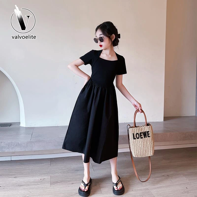VALVOELITE女童连衣裙夏2025新款时尚法式裙大童裙子赫本风小黑裙