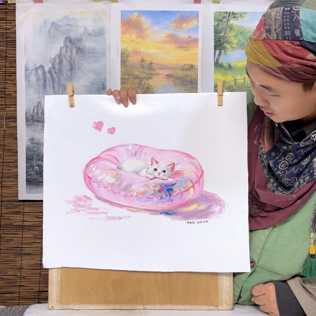 油画行路人小院绘画作品竞拍