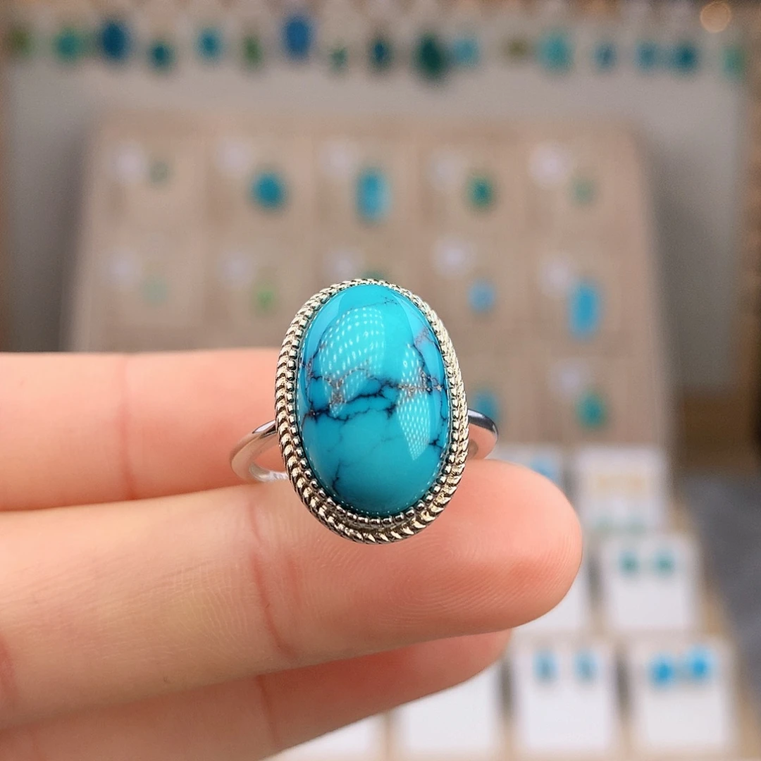 绿松石银S925镶嵌戒指