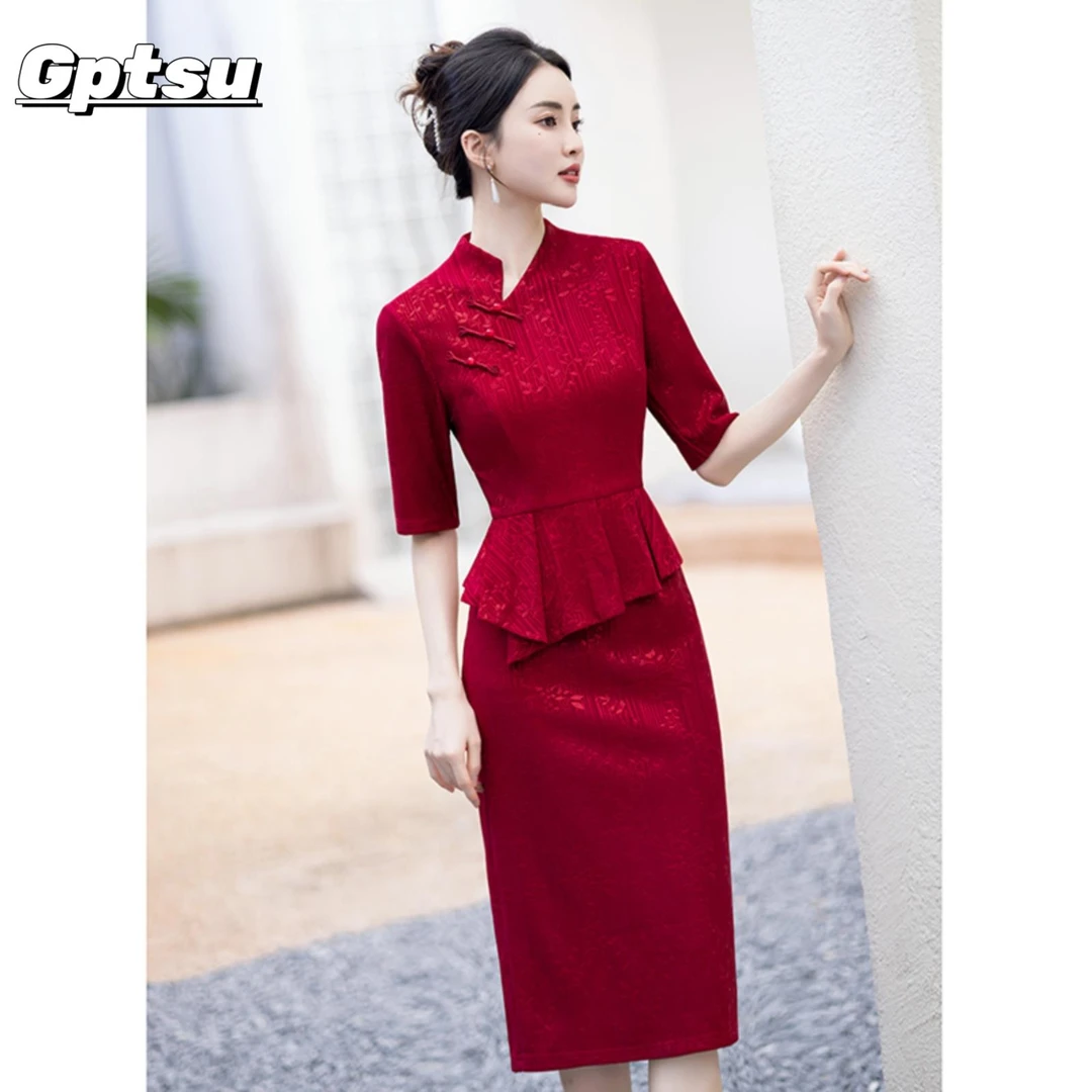 GPTSu旗袍新款2025改良年轻款高端红色喜婆婆婚宴装婚礼妈妈礼服