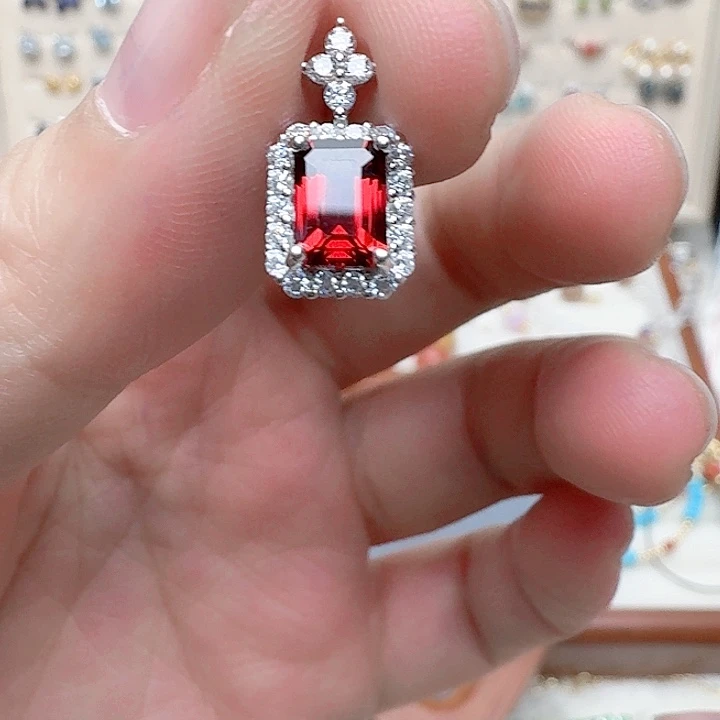 石榴石吊坠(不含链)银S925镶嵌吊坠476