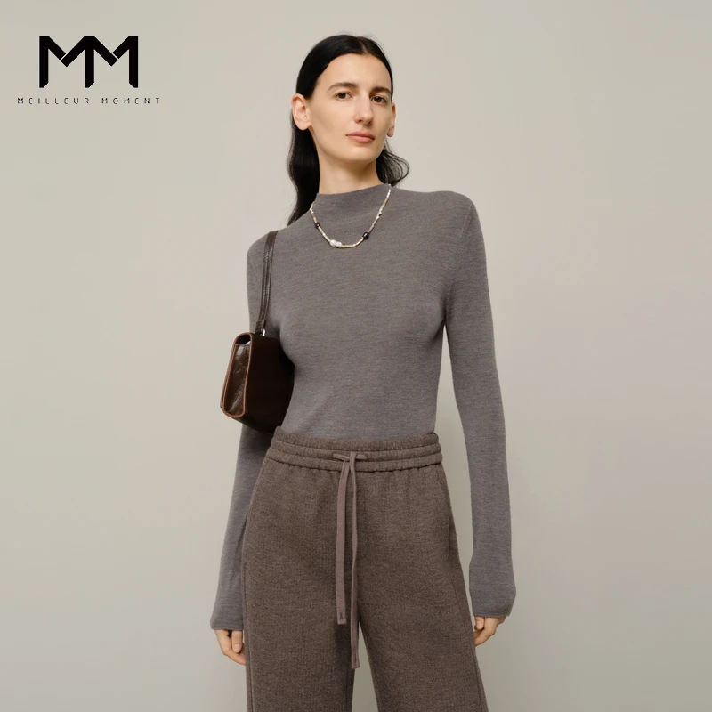 MM麦檬高级感品质重磅精纺舒适夹花咖套头针织衫5F9932705