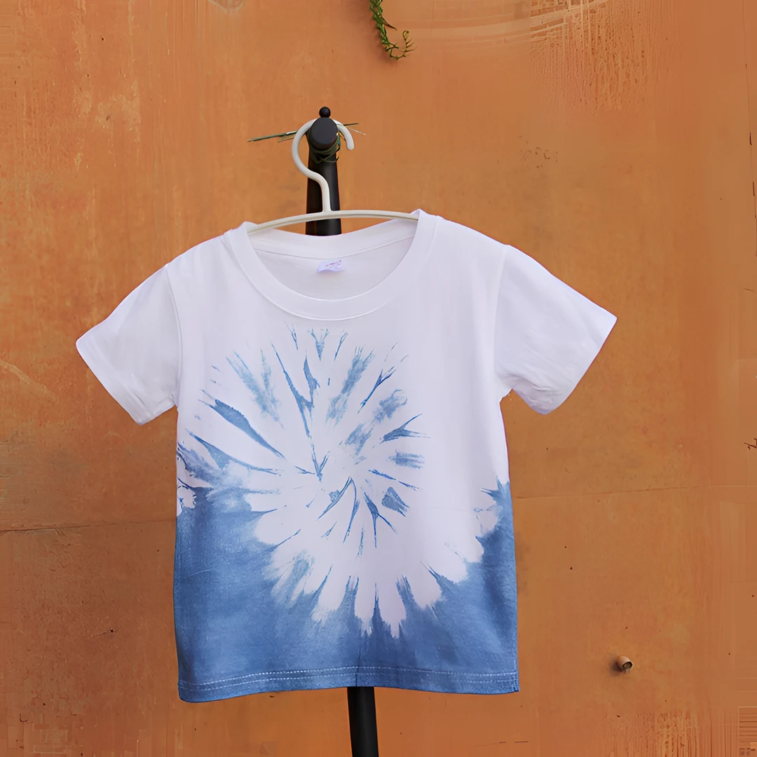 大理民族风扎染纯棉儿童半袖圆领T恤六一活动服装亲子装中童上衣