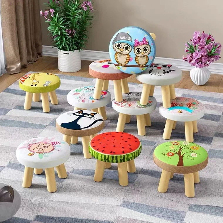 小凳子家用换鞋凳创意矮凳实木布艺蘑菇凳儿童茶几卧室蘑菇凳子