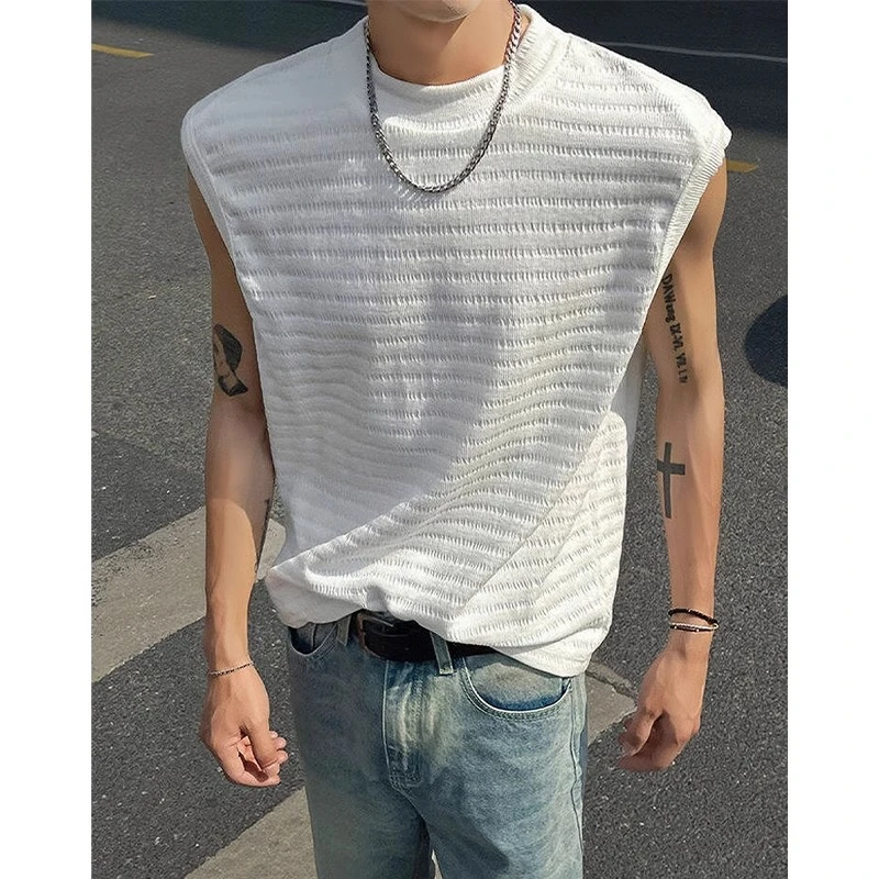 美式肌理感坎肩背心男款夏季cleanfit条纹针织无袖t恤高级感汗衫