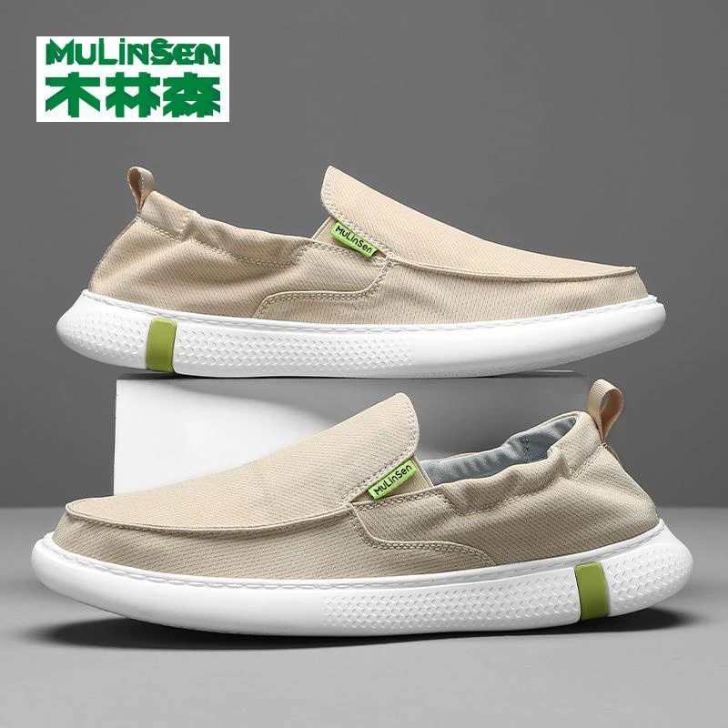 木林森懒人一脚蹬男鞋秋季2025新款帆布鞋老北京布鞋男低帮休闲鞋