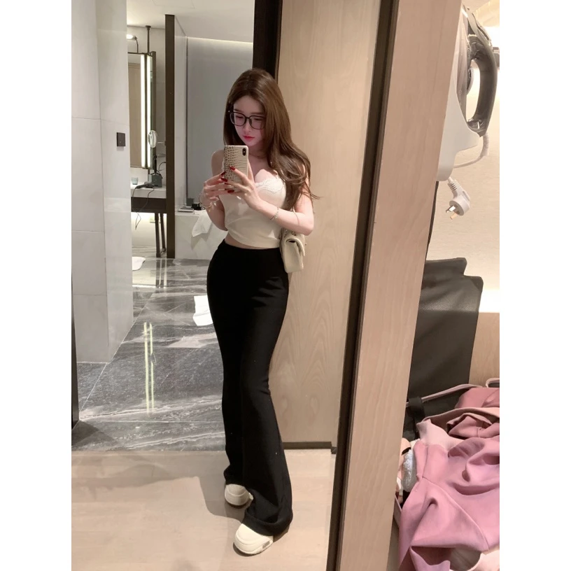 TUTU【海德公园】显瘦修身高腰辣妹时尚烫钻微喇直筒休闲裤#CK1317