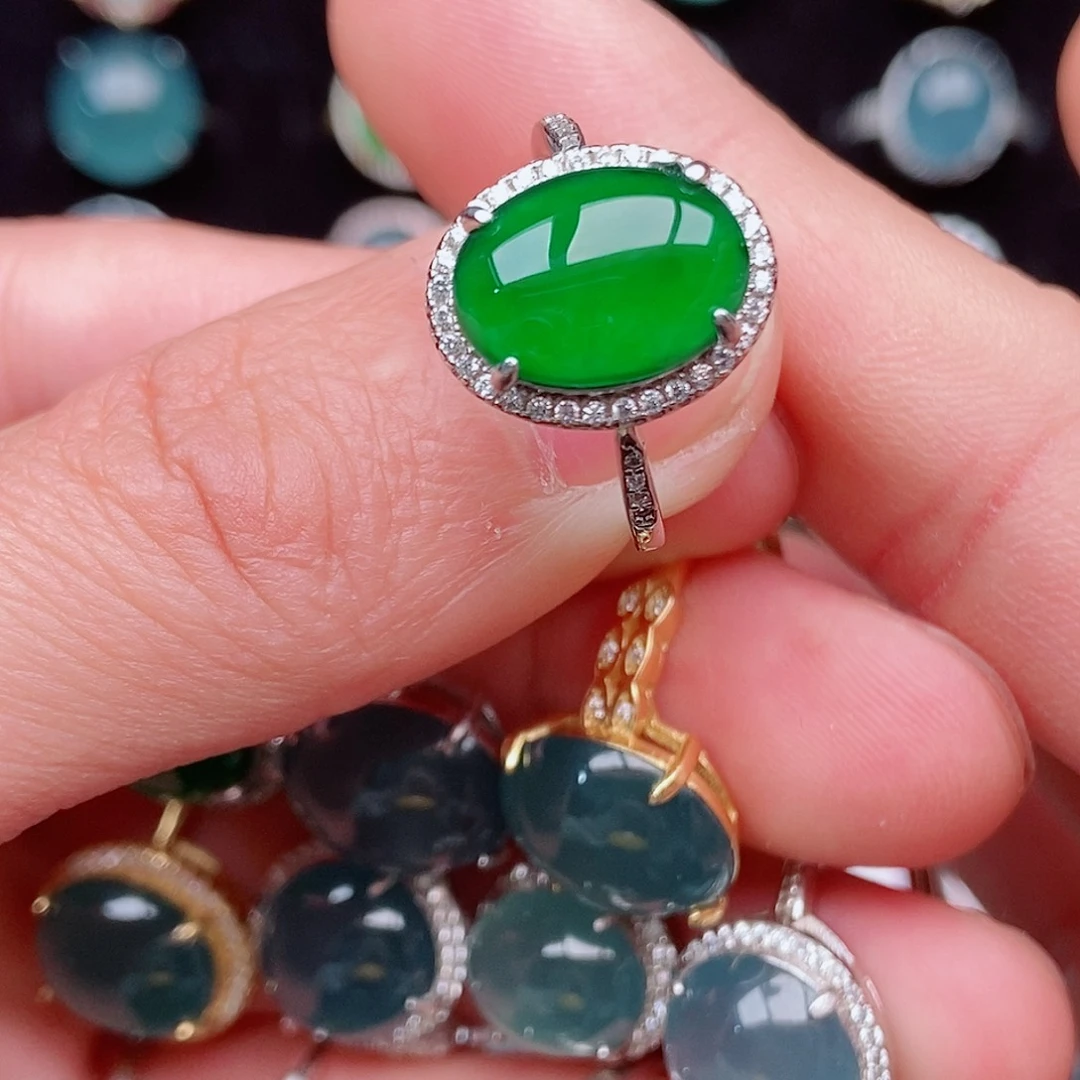 翡翠戒指银S925镶嵌6245213589