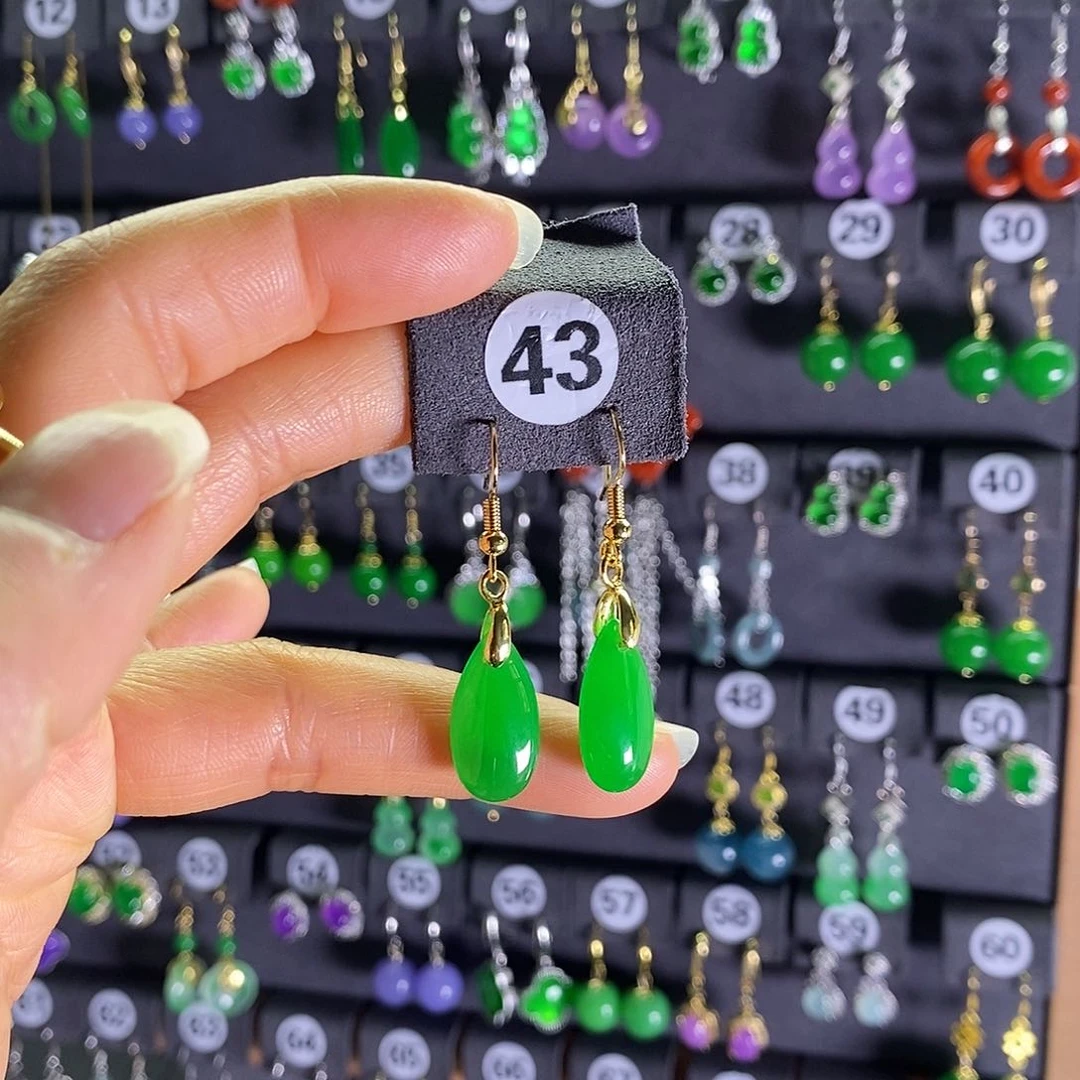 银S925镶嵌翡翠耳饰43