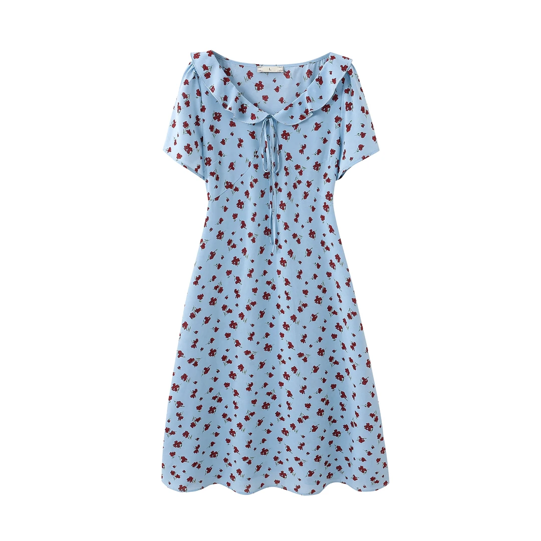 哆啦大码夏季女装微胖雪纺碎花大码穿搭小个子显瘦胖m连衣裙25119