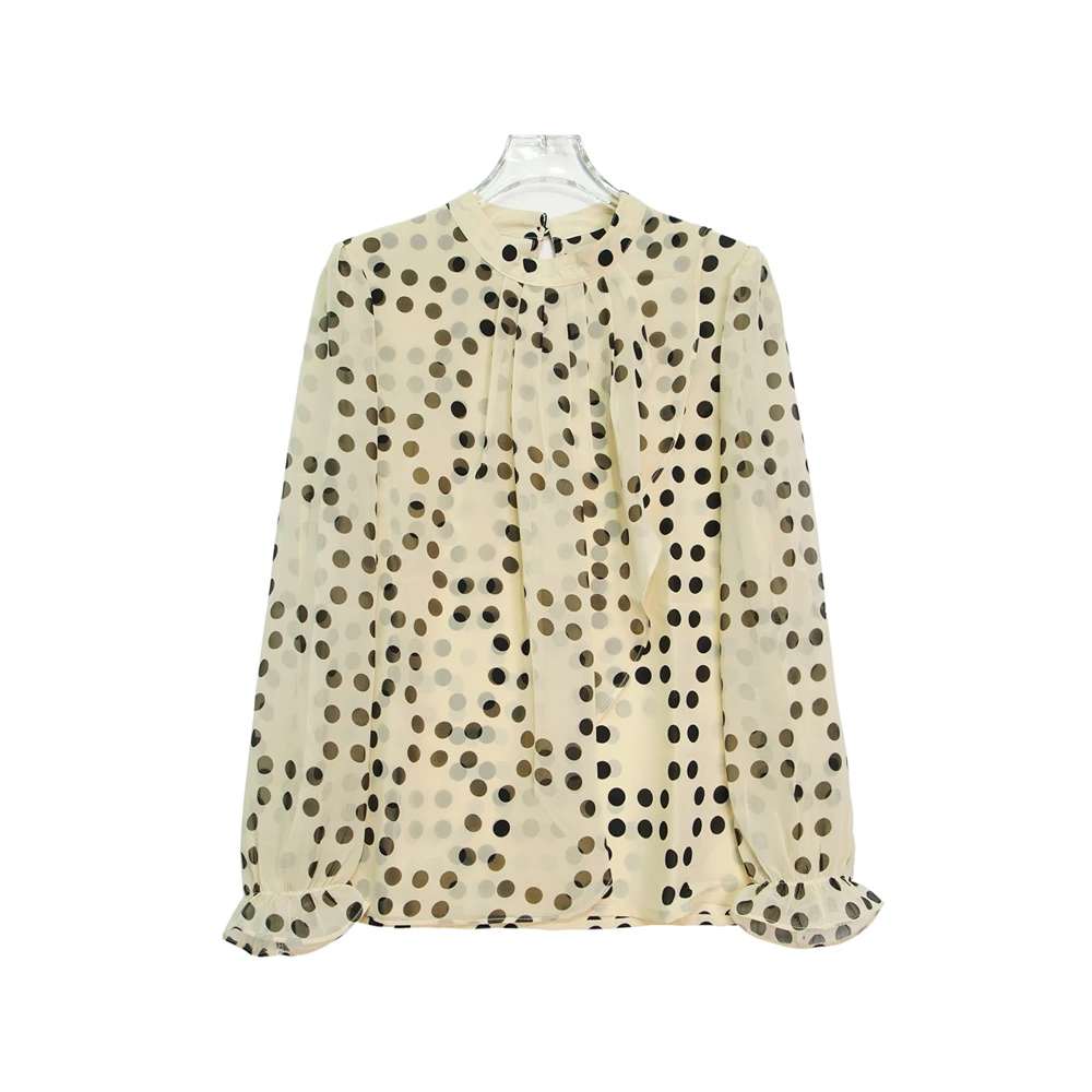 X157 【新款】时尚别致波点减龄杏色长袖衬衫