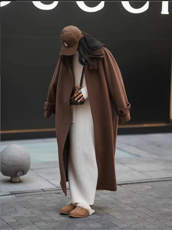 23133赫本风大双面羊毛大衣女长款毛呢气质时尚百搭女士中长款