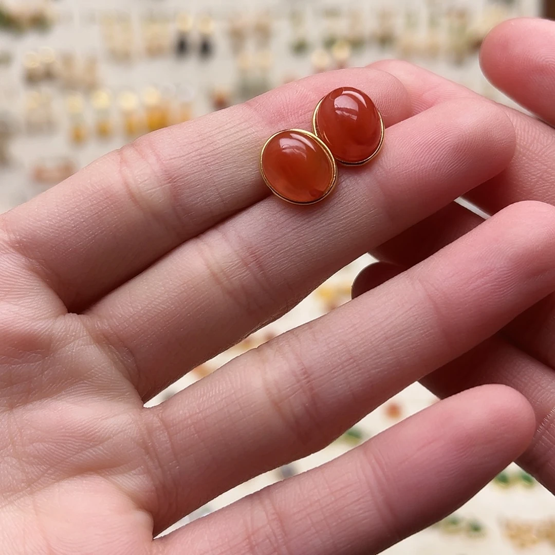 银S925镀金镶嵌和田玉耳钉