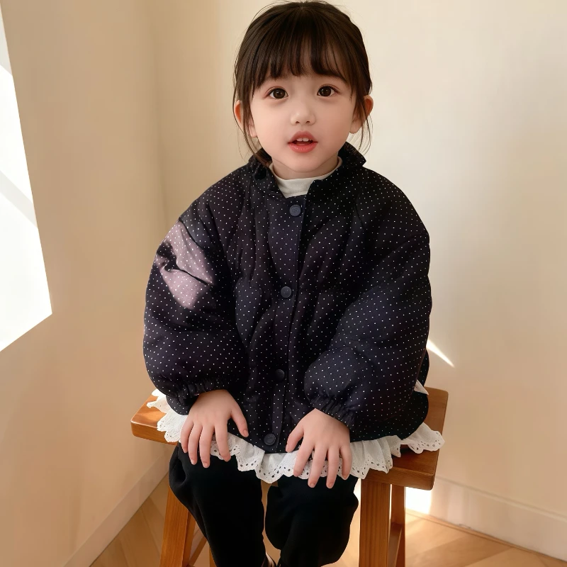 女童加绒加厚外套2025秋冬新款宝宝中厚圆点棉衣二棉衣服小童棉服