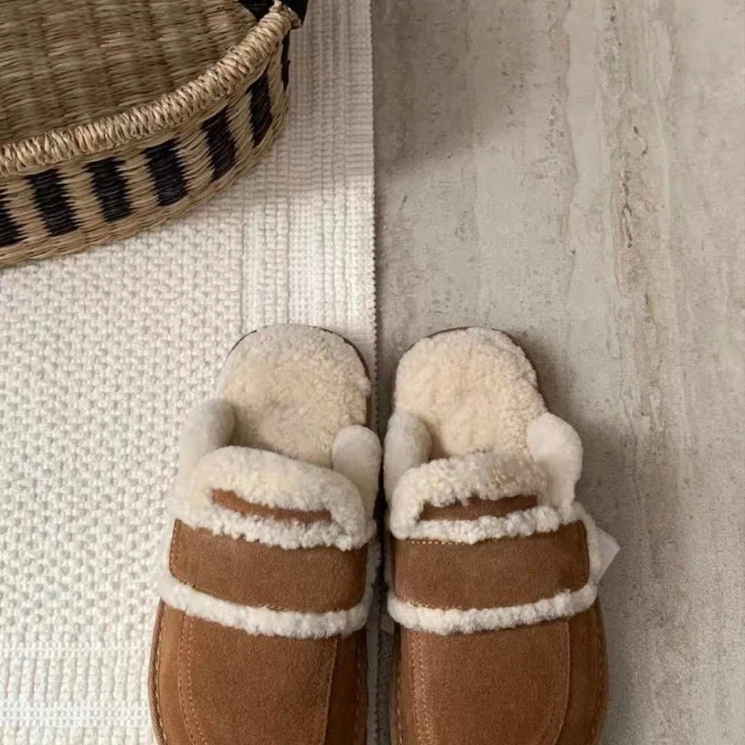 【薄底字母拖】包头拖保暖少女风平底时尚百搭风日常休闲羊毛拖