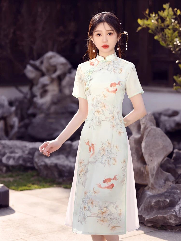 扶摇/S-3XL夏季新款改良奥黛旗袍短袖送考妈妈连衣裙正宗苏州旗袍