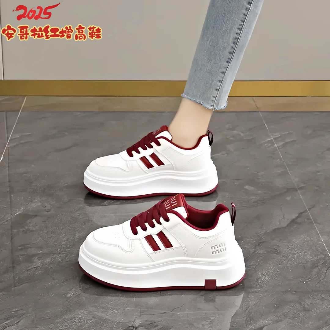 厚底麦昆安哥拉红小白鞋女2025新款百搭运动休闲鞋红色板鞋本命年
