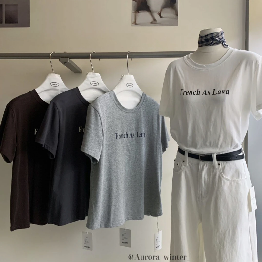 C/3076 韩系ins简单字母印花短袖T恤 9-12