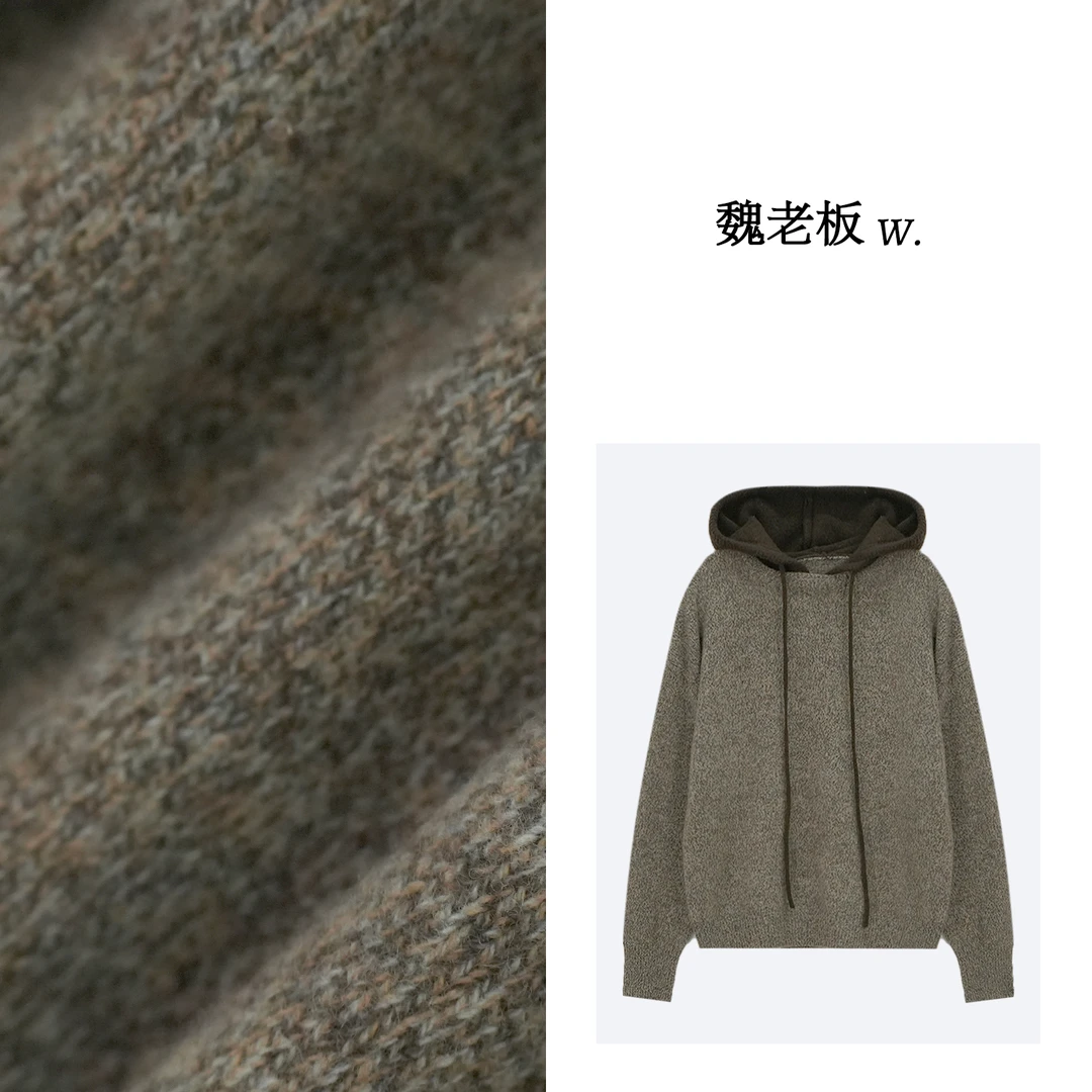 W.Diva【痴迷】秋季100绵羊毛抽绳撞色针织毛衣连帽上衣女4ZDM68520