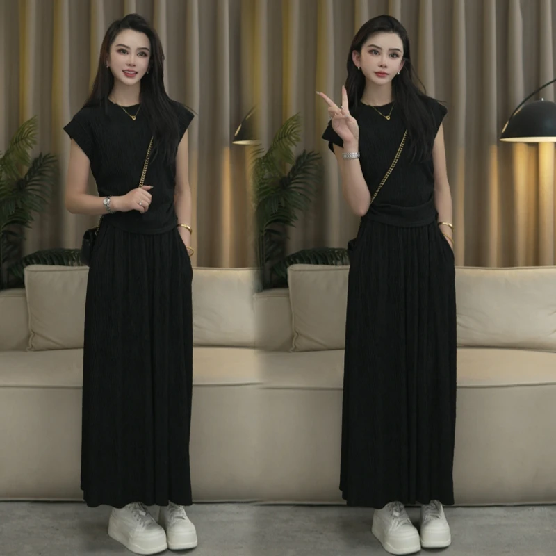 上衣+半身裙/夏季新款休闲套装女简约洋气宽松气质显瘦两件套