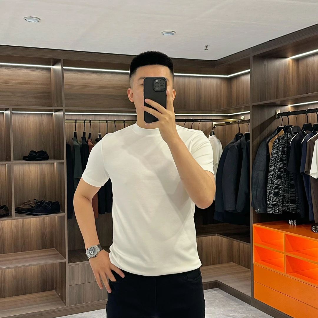 2025夏季高品质简约净版抗皱纯色短袖t恤男修身轻奢半袖体恤衫潮